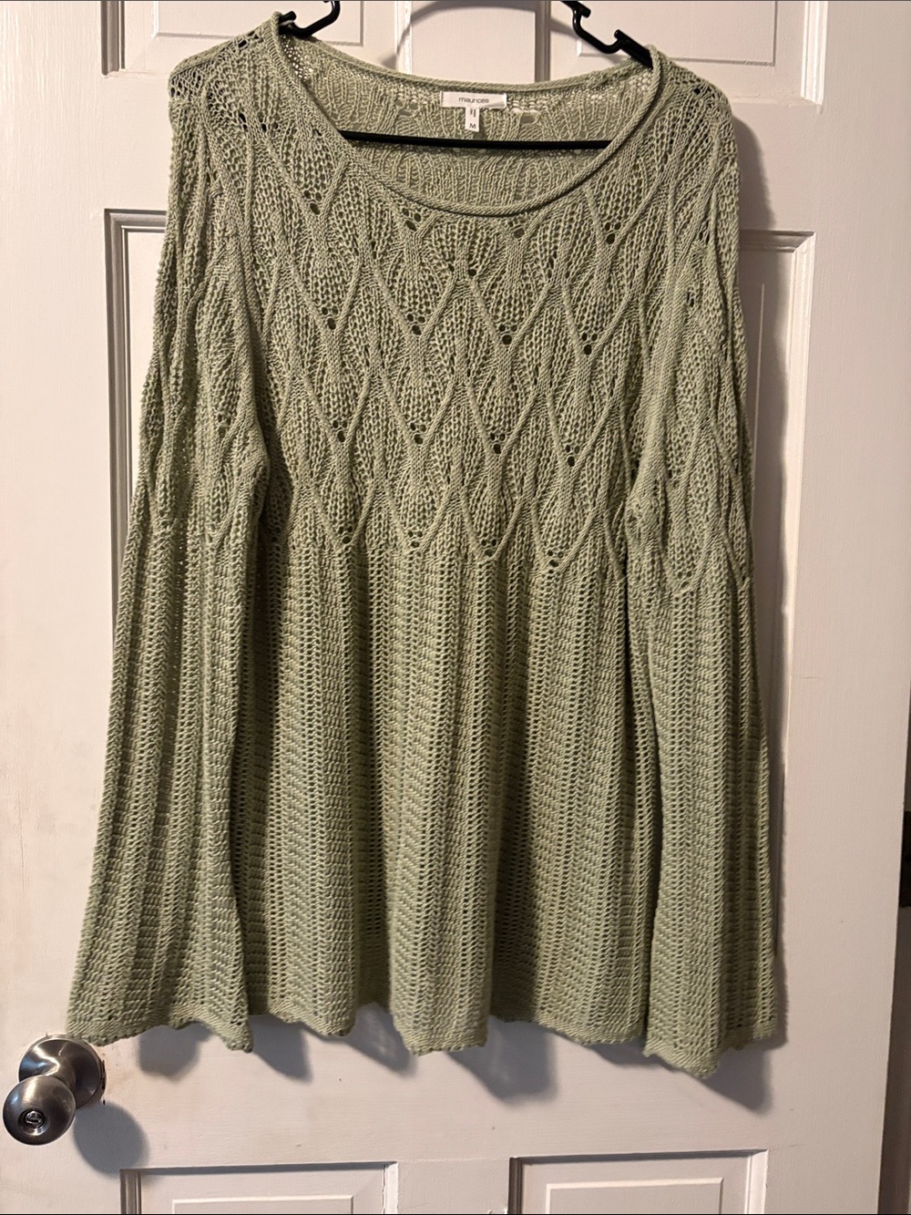 Maurices Sage Green Openwork Knit Scoop Neck Sweater